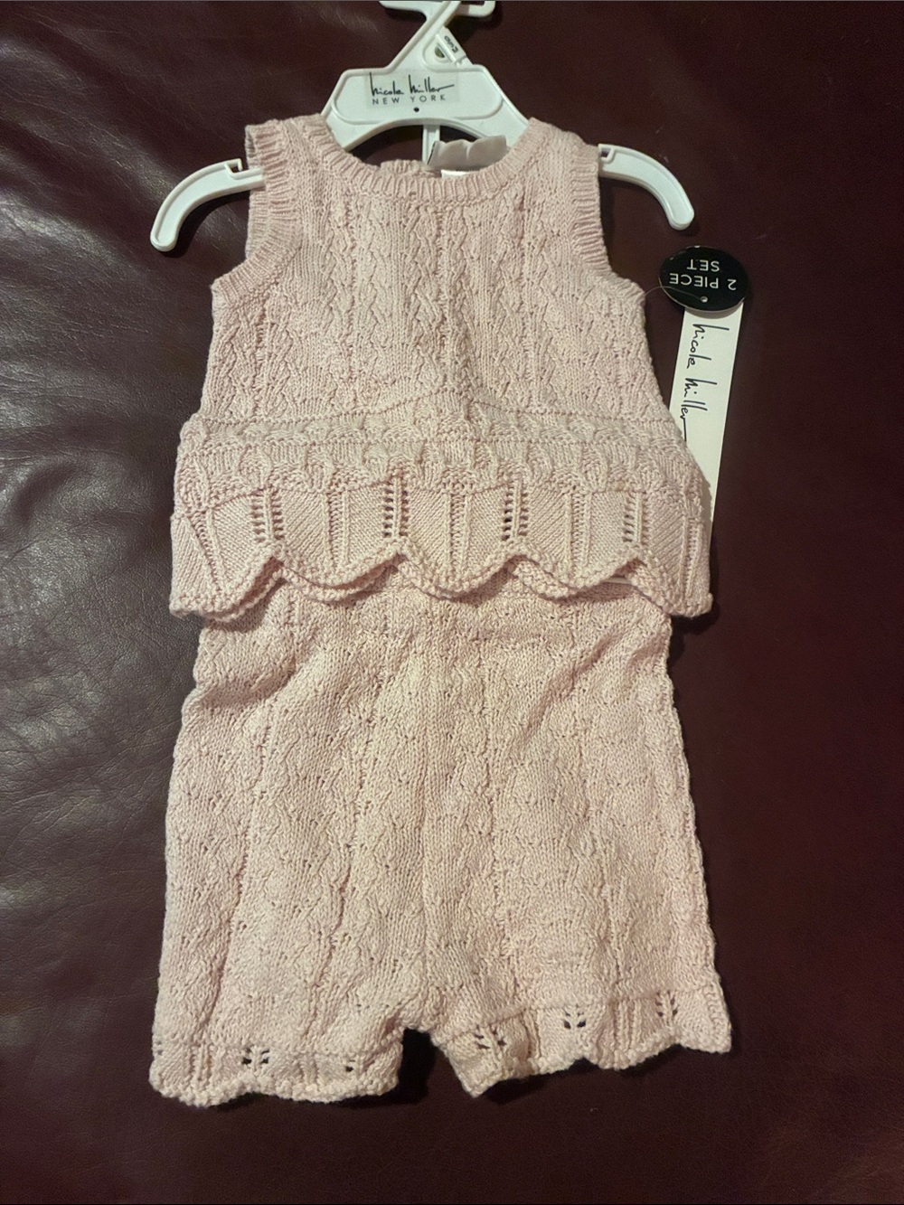 Nicole Miller Baby Pink Knit Two-Piece Romper Set